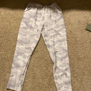 white and gray camo sweats